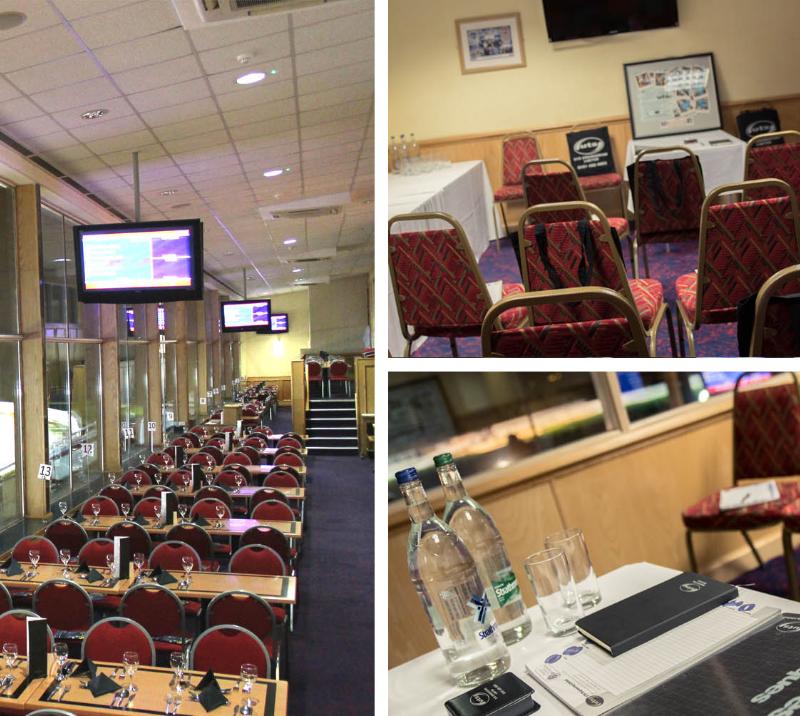 A triple view of some of the indoor space at Sunderland Greyhound Stadium.